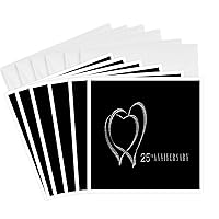 3dRose Greeting Cards, Two Silver Hearts 25th Anniversary, Set of 6 (gc_29618_1)