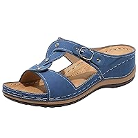 Womens Slide-Sandals T-Strap Arch-Support Slip-On-Slippers Beach Comfortable Footbed Walking-Shoes