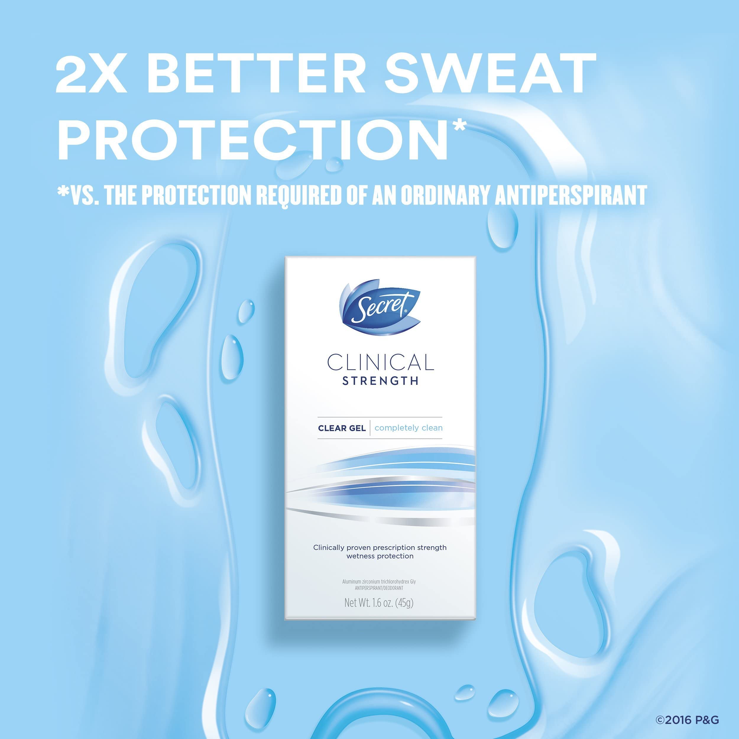 Secret Clinical Strength Deodorant and Antiperspirant for Women Clear Gel Completely Clean 2.6 Oz