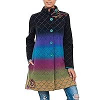Long Light Wool Coat in Ombre with Embroidery, Black