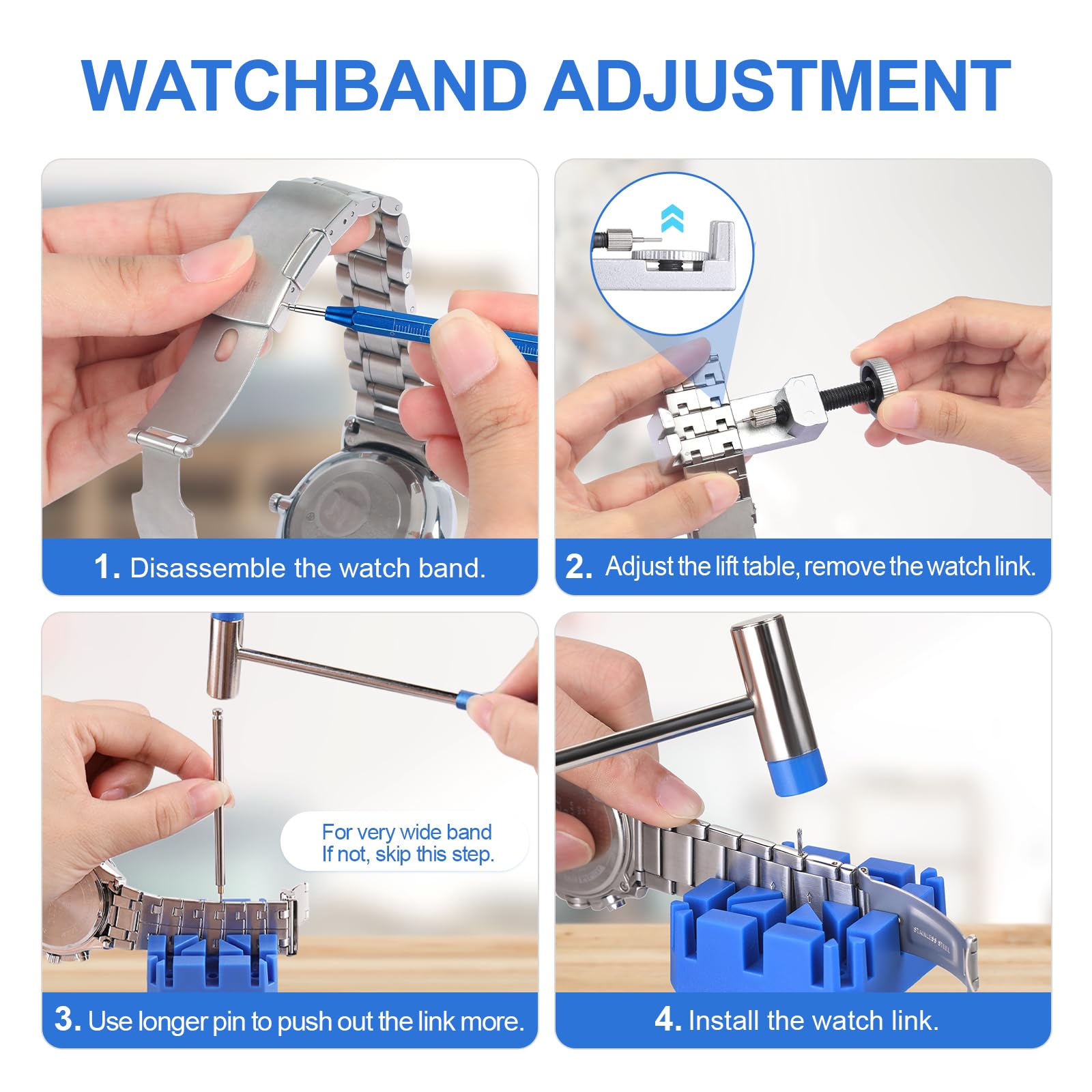 JOREST Watch Link Removal Tool Kit, Watch Band Tool for Watch Bracelet Adjustment, Repair, Replacement and Resizing, Watch Strap Link Remover, with 10 Spring Bars, 10 Pins, User Manual