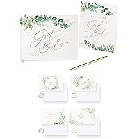 Paper Play Gold Foil Greenery Wedding Guest Book and 100 Eucalyptus Matt Gold Foil Greenery Thank You Cards Bundle