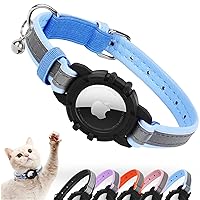 Reflective AirTag Cat Collar, FEEYAR Integrated Air Tag Cat Collar for Apple, Leather GPS Cat Collar with AirTag Holder and Bell [Blue], Tracker Cat Collars for Girl Boy Cats, Kittens and Puppies