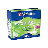 Verbatim CD-RW 700MB 4X-12X Rewritable Blank Media - 10 Discs in Slim Jewel Cases,Silver