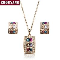 Multicolour Crystal Rose Gold Color Jewelry Necklace Earring Set Rhinestone Made with Austrian SWA Element Crystals