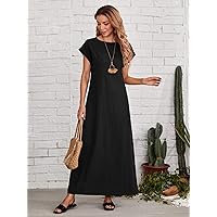 Spring Dresses for Women 2023 Keyhole Back Batwing Sleeve Dress Dress for Women (Color : Black, Size : Large)