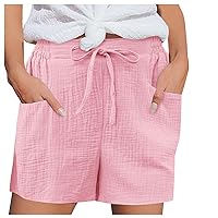 Linen Shorts Summer Clothes for Women 2024 Vacation Trendy Comfy Summer Shorts for Women Packs Linen Frilly