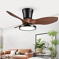 ocioc Quiet Ceiling Fan with LED Light DC motor 32 inch Large Air Volume Remote Control Walnut for Kitchen Bedroom Dining room Patio