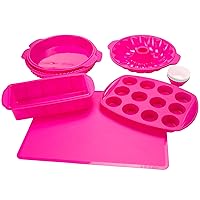 Silicone Bakeware Set, 18-Piece Set including Cupcake Molds, Muffin Pan, Bread Pan, Cookie Sheet, Bundt Pan, Baking Supplies by Classic Cuisine,82-18700-PUR