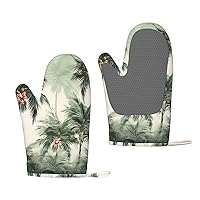 Silicone Oven Mitts Set of 2 Tropical Palm Trees Kitchen Oven Mitt Gloves Heat Resistant Oven Gloves Non-Slip Grill Gloves for BBQ Cooking Baking Kitchen Mittens