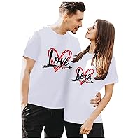 Love Shirts for Couples Heart Patterned Mock Neck Short-Sleeved Tee Date Funny Couple Shirts