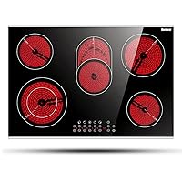 Karinear 8400W 30 Inch Electric Cooktop 5 Burners Ceramic Cooktop, Drop-in Electric Radiant Cooktop with Front and Back Metal Frame, Child Lock, Timer, 220-240V, Hard Wire, No Plug