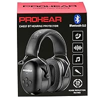 PROHEAR 037 Bluetooth 5.0 Hearing Protection Headphones with Rechargeable 1100mAh Battery, 25dB NRR Safety Noise Reduction Ear Muffs 40H Playtime for Mowing, Workshops, Snowblowing - Black