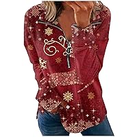 Womens Fashion Tops Quarter Zip Xmas Pullover Tops Long Sleeve Comfy Sweatshirts Casual Loose Fit Pullovers