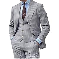 Mens Suit Slim Fit 3 Pieces Formal Pinstripe Suits One Button Wedding Groom Tuxedos