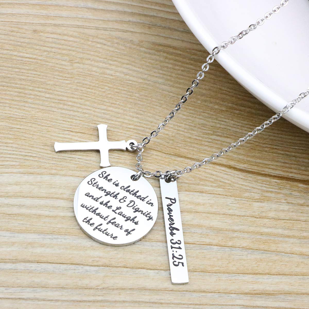 Bible Verse Cross Pendant Christian Necklaces Prayer Charm Faith Religious Birthday Christmas Jewelry for Women