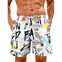 Mens Drawstring Casual Shorts Drawstring Quick Dry Printed Summer Shorts Lightweight Athletic Jogging Short Pants