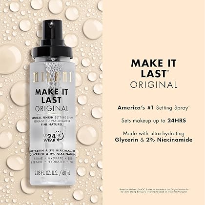 Milani Make It Last Original - Natural Finish Setting Spray 3-in-1 Setting Spray and Primer- Prime + Correct + Set Makeup Finishing Spray and Primer - Long Lasting Makeup Primer and Spray 2.03 Fl. Oz