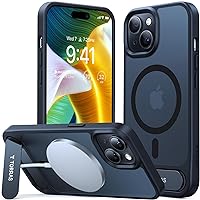 TORRAS Upgrade Magnetic & Stand for iPhone 15 Plus/14 Plus Case, Fit for MagSafe, 12FT Mil-Grade Drop Protection, Built-in Kickstand for iPhone 15 Plus Case, Pstand Series, Translucent Matte Black