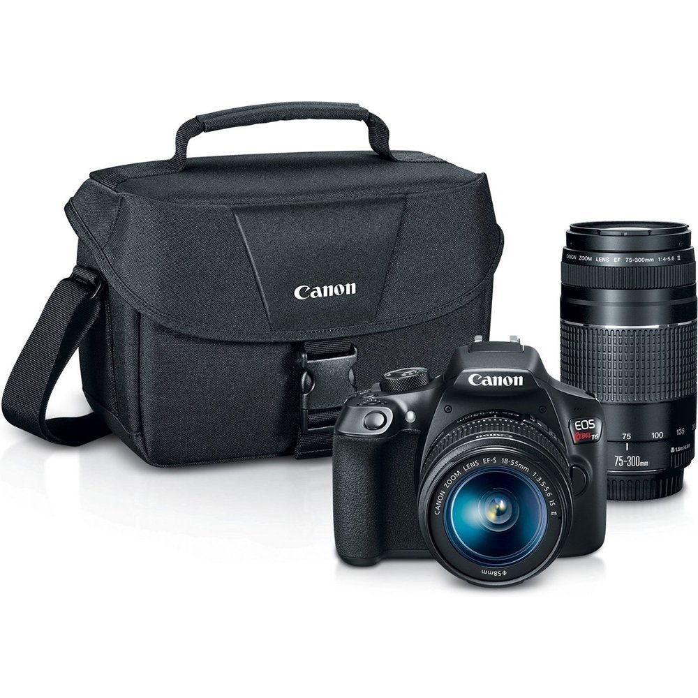 Canon Digital SLR Camera Kit [EOS Rebel T6] with EF-S 18-55mm and EF 75-300mm Zoom Lenses - Black, Full-Size
