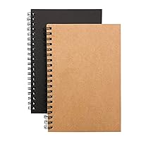 DSTELIN Soft Cover Spiral Notebook Journal 2-Pack, Blank Sketch Book Pad, Wirebound Memo Notepads Diary Notebook Planner with Unlined Paper, 100 Pages/ 50 Sheets, 7Inchx 4.75Inch (Brown and Black)