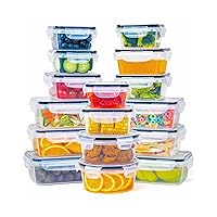 32 Piece Food Storage Container with Lids (16 Containers + 16 Lids) - Plastic Food Airtight Leak Proof Snap Lock Lids, BPA Free Storage Containers with Lids
