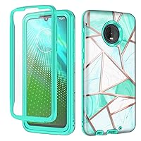 Hekodonk for Moto Z4 Case,Moto Z4 Play Case Built in Screen Protector Heavy Duty High Impact PC TPU Bumper Full Body Protective Shockproof Anti-Scratch Cover for Moto Z4/Z4 Play-Marble Mint
