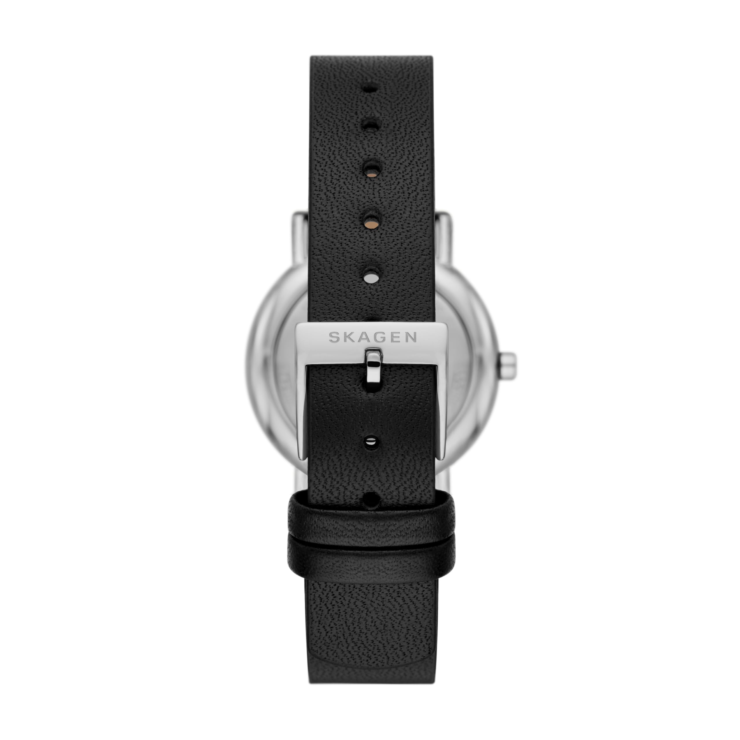 Skagen Women's Signatur Lille Two-Hand Silver Stainless Steel and Black Leather Band Watch (Model: SKW3120)