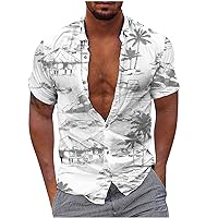 Men's Button Down Hawaiian Shirts, Short Sleeve Beach Aloha Shirt Summer Tropical Print T-Shirt Stylish Vacation Tee