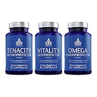 Geroprotector Stack - Enhance Full Body Function for Better Aging - Advanced Geroprotector Supplement - Includes Tenacity, Vitality & Omega - 3 Bottles - 180 Capsules