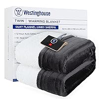 Westinghouse Heated Blanket Twin Size, Soft Flannel to Sherpa Electric Blanket with 10 Heating Levels, 12 Hours Auto Off, Fast Heating, Machine Washable, 62x84, Charcoal