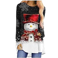 Christmas Snowman Tunic Tops for Women Merry Christmas Tee Shirt Oversized Long Sleeve Crewneck Lightweight Pullover