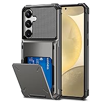 COOYA for Samsung S24 Case Wallet 5 Credit Card Holder Slot Flip Cover Galaxy S24 Wallet Case Back Pocket Dual Layer Protective Hard Shell TPU Rubber Bumper for Samsung Galaxy S24 6.2 Bronze Gunmetal