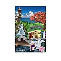 KGHFSD Puerto Rico Collage Poster Puerto Rico Art Canvas Painting Wall Art Poster for Bedroom Living Room Decor 08x12inch(20x30cm) Unframe-style