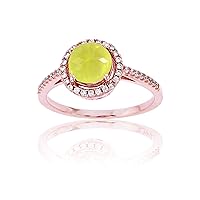 DECADENCE Sterling Silver Rose 1mm Created White Sapphire & 7mm Round Lemon Quartz Halo Ring