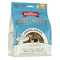 The Missing Link Smartmouth Vet Developed Dental Chew Treats, 7-in-1 Benefits: Healthy Teeth & Gums, Breath, Skin, Joints, Digestion, Heart, Immune System – Small/Medium 15-50lb Dogs, 28 Ct