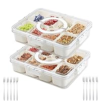 2PCS Divided Serving box With Lid and Handle, Snack Containers With Dividers and Lids, Candy, Spices, Fruits (With 10 Fruit Forks), Snacks Storage Containers, Convenient to Carry Out.