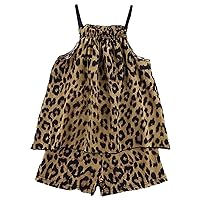 Baby Little Girls Two Piece Sleeveless Satin Silk Pjs Set Cute Pattern Camis Top & Shorts