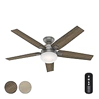 Hunter Fan 52 Inch Ceiling Fan with Lights and Remote Control, Contemporary Ceiling Fan Matte Silver, Reversible Blades, Indoor Ceiling Fan for Kitchen, Bedroom, Living Room (Renewed)