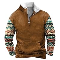 Mens Aztec Winter Spring Fleece Jackets Shirts Oversized Quarter Zipper Slim Fit Fur Collar Pullover Tops with Pocket(M-5X)