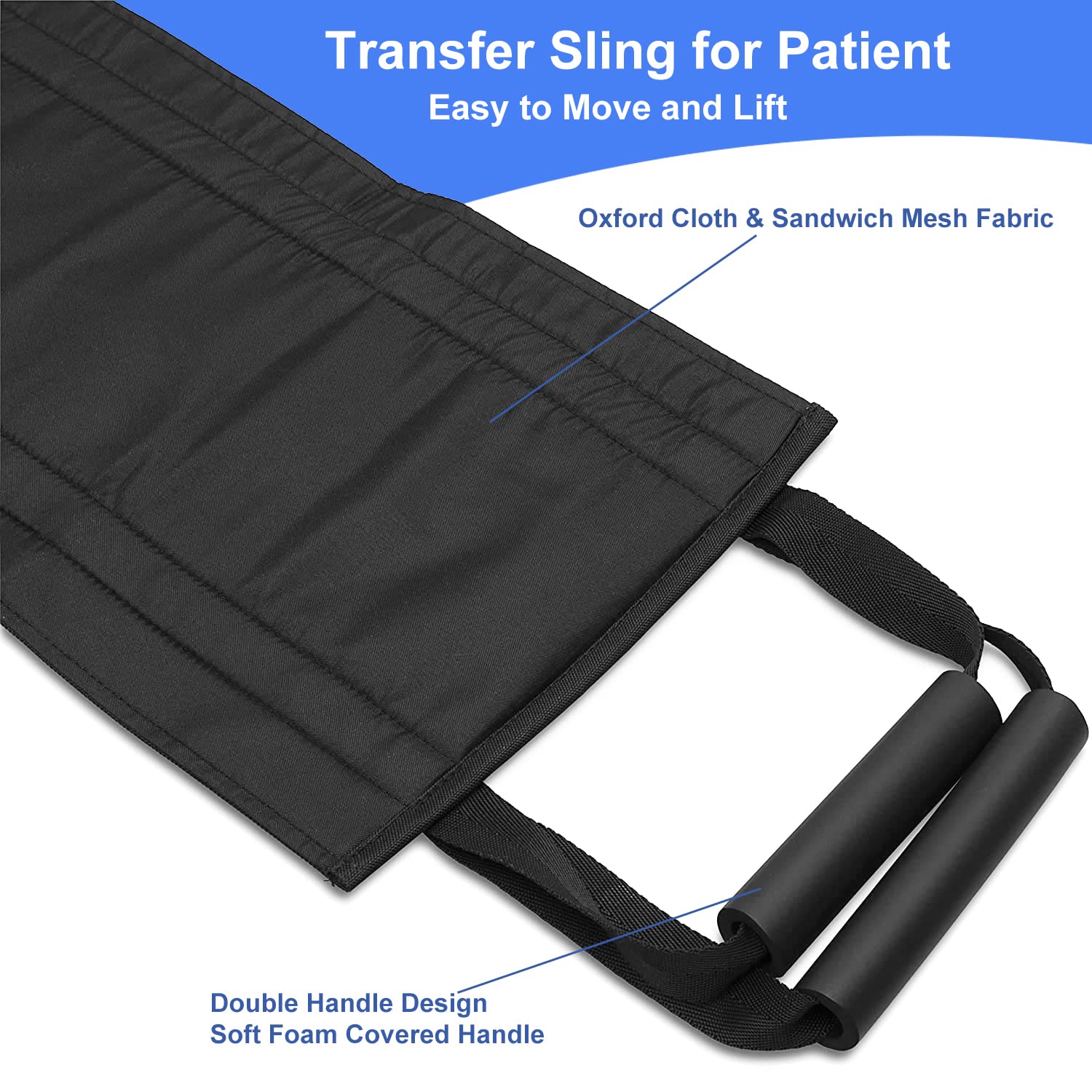 DJCLADUO Padded Bed Transfer Nursing Sling with 4 Handles for Patient, Belt Lifting Patient 31.5 Inch Elderly Safety Lifting Aids Home Bed Assist Handle Back Lift Mobility Belt