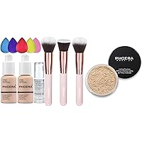 PHOERA Foundation Makeup for Wome Full Coverage Foundation Set,Face Primer Foundation Brush Powder Brush, PHOERA Foundation Face Powder, Soft Focus Setting Powder