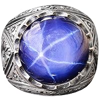 Real Star Sapphire Gemstone, Sterling Silver Men Ring, Blue, Falcon1310
