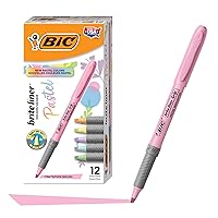 BIC Brite Liner Grip Pastel Highlighter Set, Chisel Tip, 12-Count Pack of Pastel Highlighters in Assorted Colors (colors may vary)