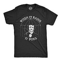 Crazy Dog Men's T Shirt When It Rains, It Poes Funny Edgar Allan Poe Graphic Tee