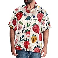Hawaiian Shirt for Men Casual Button Down, Quick Dry Holiday Beach Short Sleeve Shirts Summer Strawberry,S