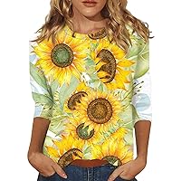 Women's Tops, Women's Loose Casual Floral Print Round Neck Three-Quarter Sleeves
