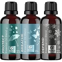 Maple Holistics Essential Oil Set - Breathe Protect and Defend Purifying Essential Oil Blends for Diffuser Aromatherapy and Baths - Relaxing Essential Oils for Diffusers for Home