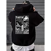 Men Letter Graphic Drawstring Hoodie (Color : Black, Size : Small)