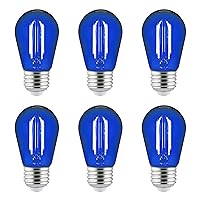 Sunlite 40972 LED S14 String Light Bulb, 2 Watts (25W Equivalent), Medium E26 Base, Party Decoration, Holiday Lighting, Transparent, Dimmable, UL Listed, Blue, 6 Count